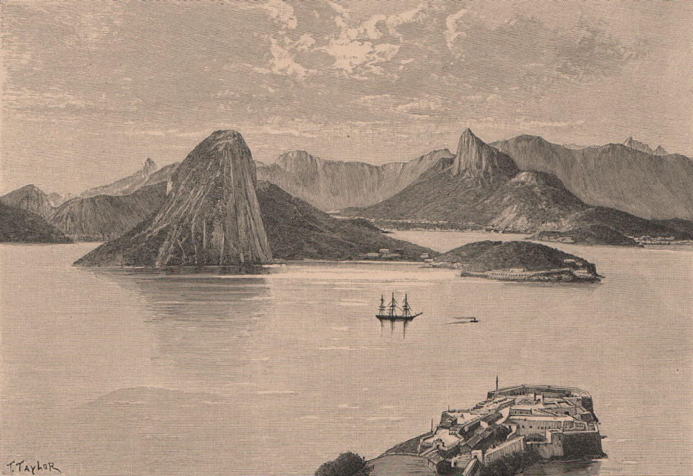 Entrance to Rio de Janeiro Bay. Brazil 1885 old antique vintage print picture